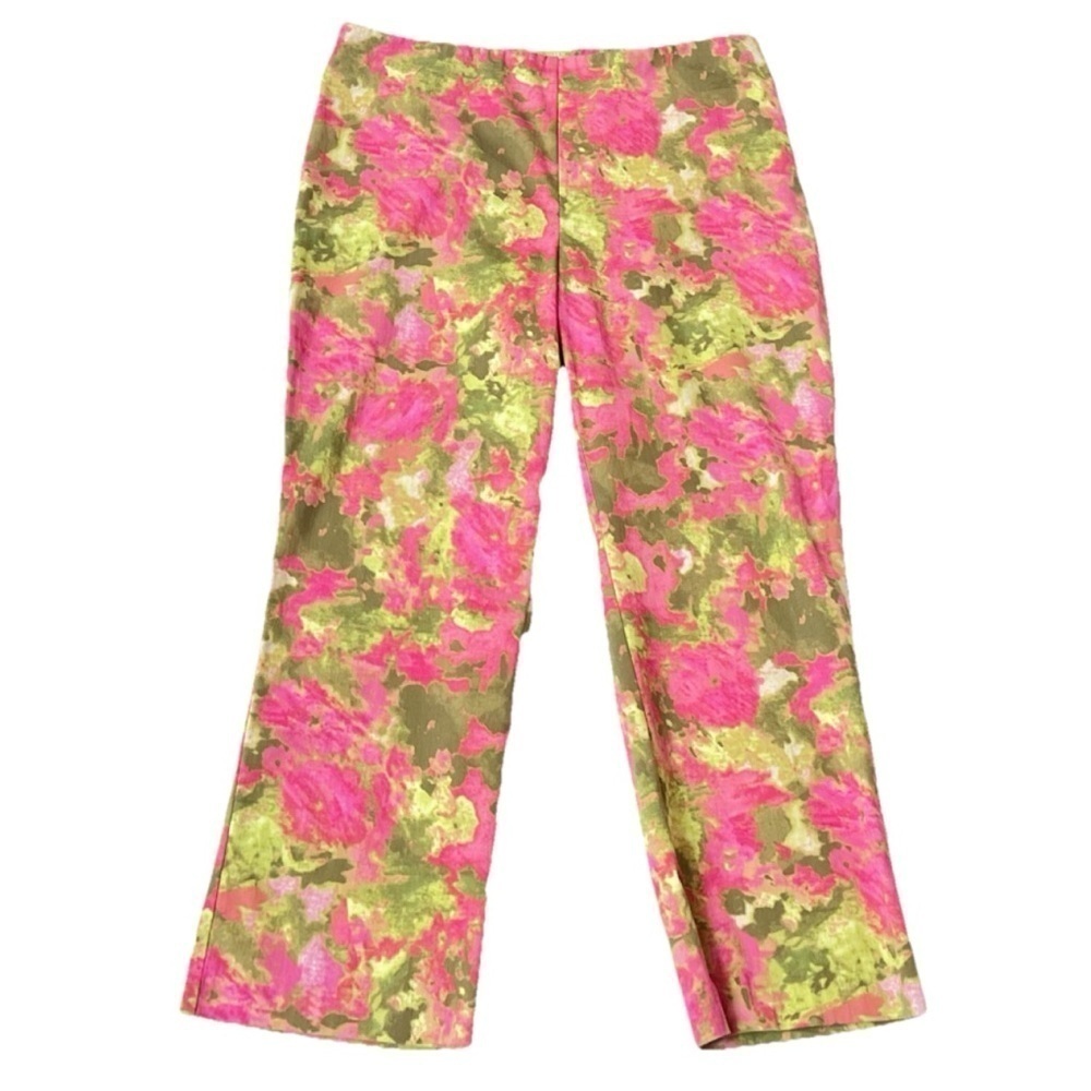 Sigrid Olsen Floral Bright High Rise Straight Leg Crop Ankle Pants Multi Sz 14
